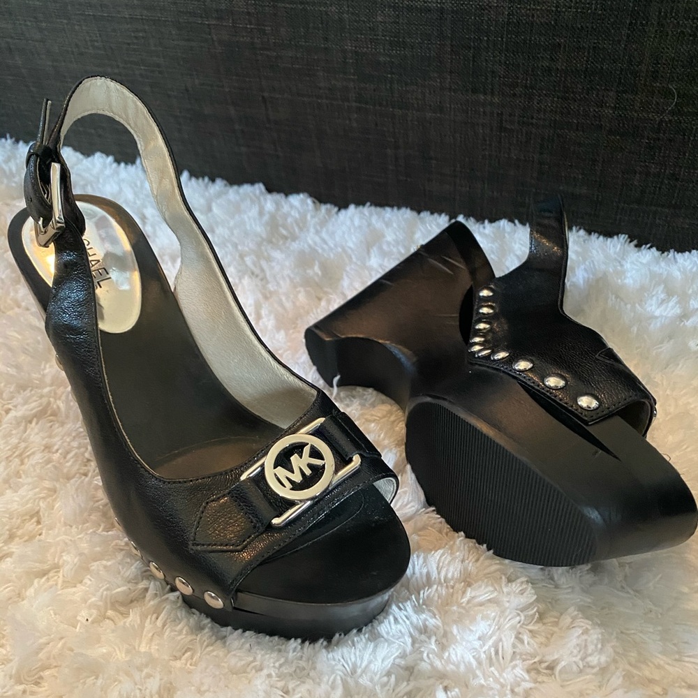 Leather studded sling back sandals